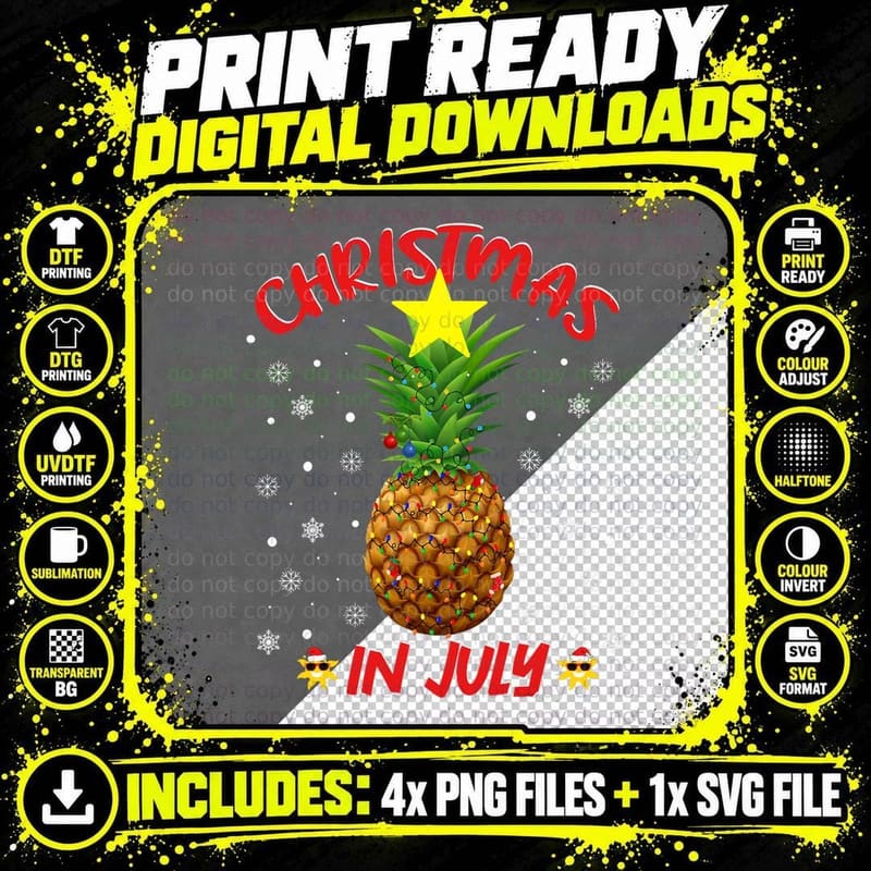 Pineapple Christmas Tree Christmas in July Summer Png SVG Digital Bundle