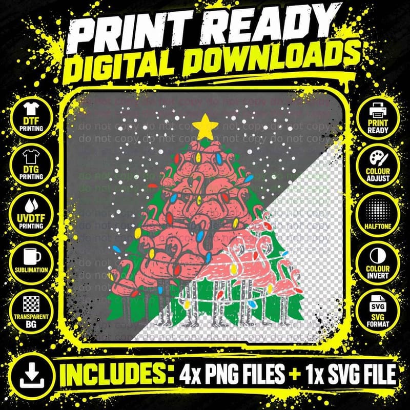 Pink Flamingo Christmas Tree Xmas Holiday Bird Lover PJ Png SVG Digital Bundle
