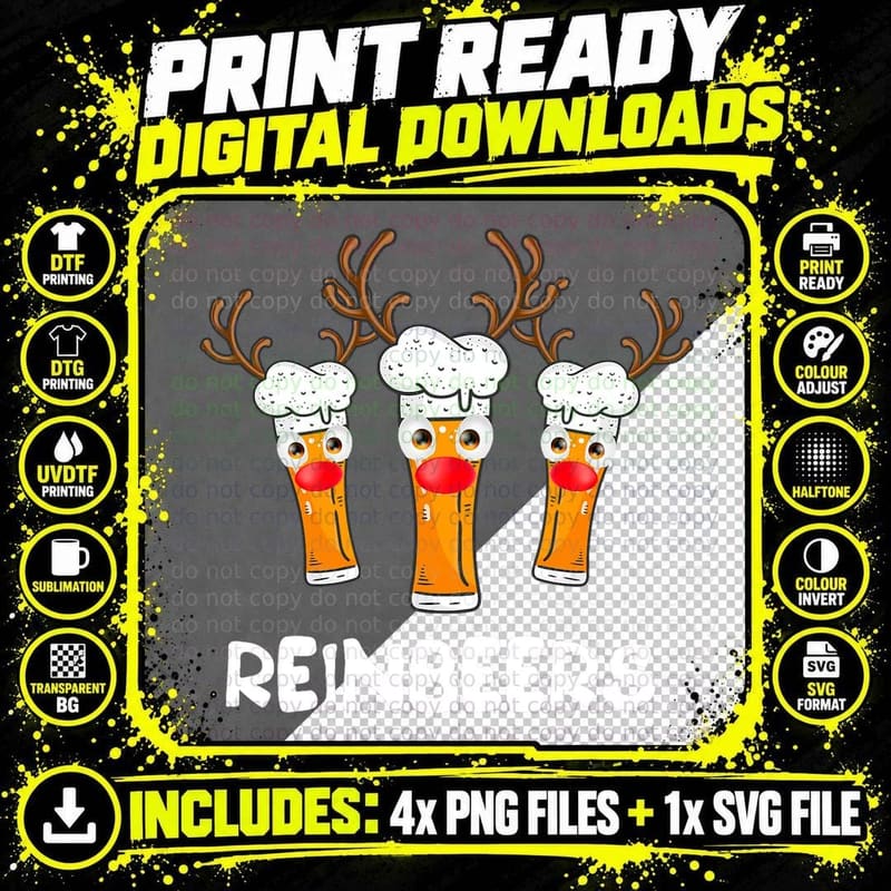 Reinbeers Funny Reindeer Beer Christmas Drinking Xmas Png SVG Digital Bundle