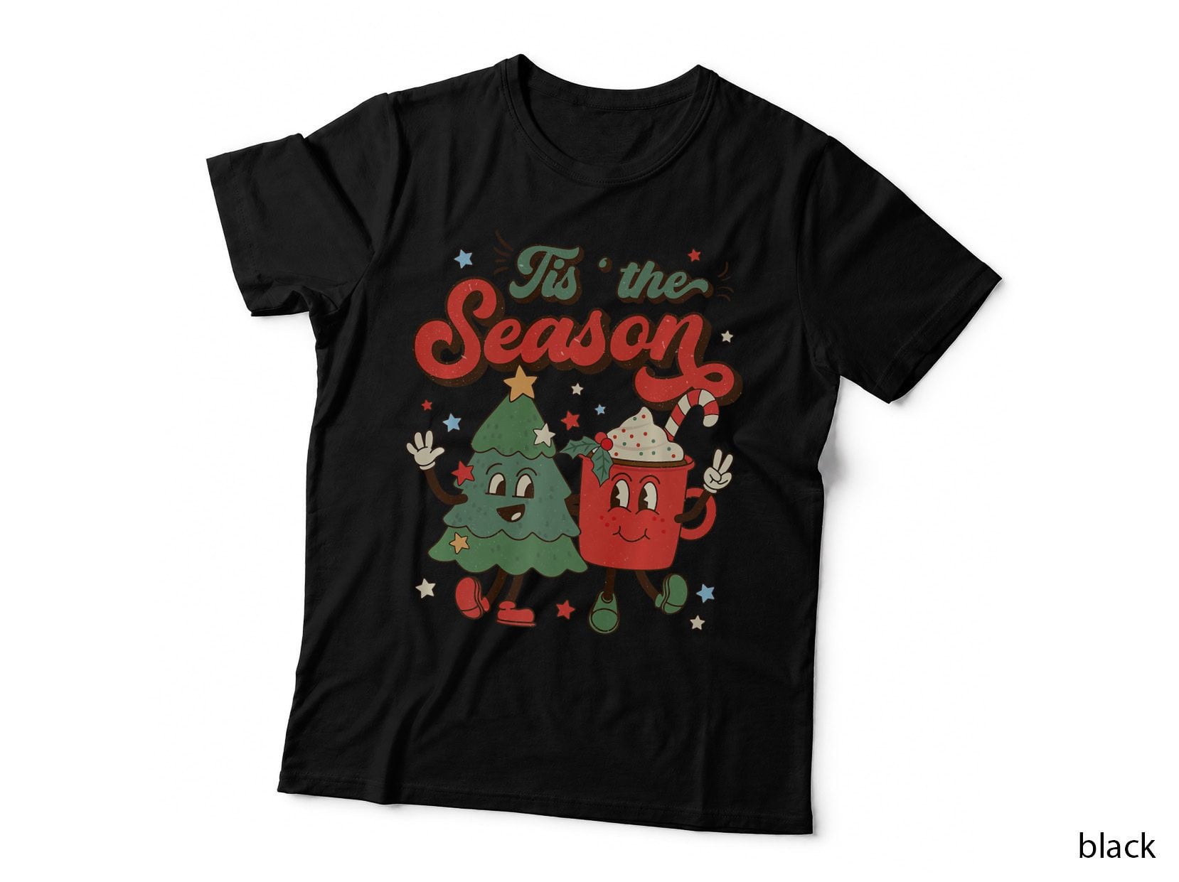 Retro Christmas Tis the Season Tree Coffee Latte, Xmas Festive T-Shirt