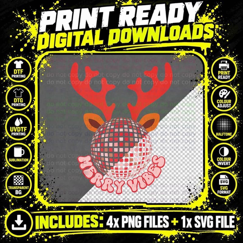 Retro Groovy Merry Vibes 70s Disco Ball Vintage Png SVG Digital Bundle