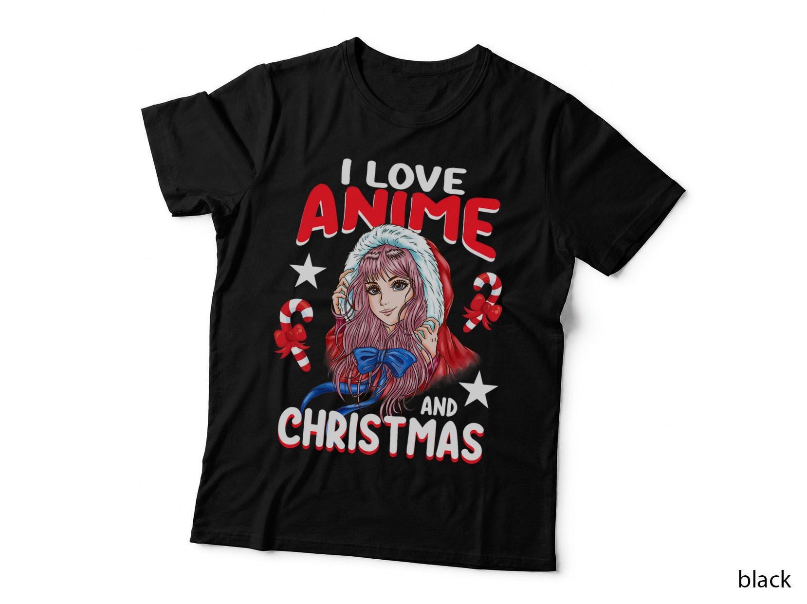 Santa Claus Dress Anime Girl Cute I Love Anime & Christmas T-Shirt