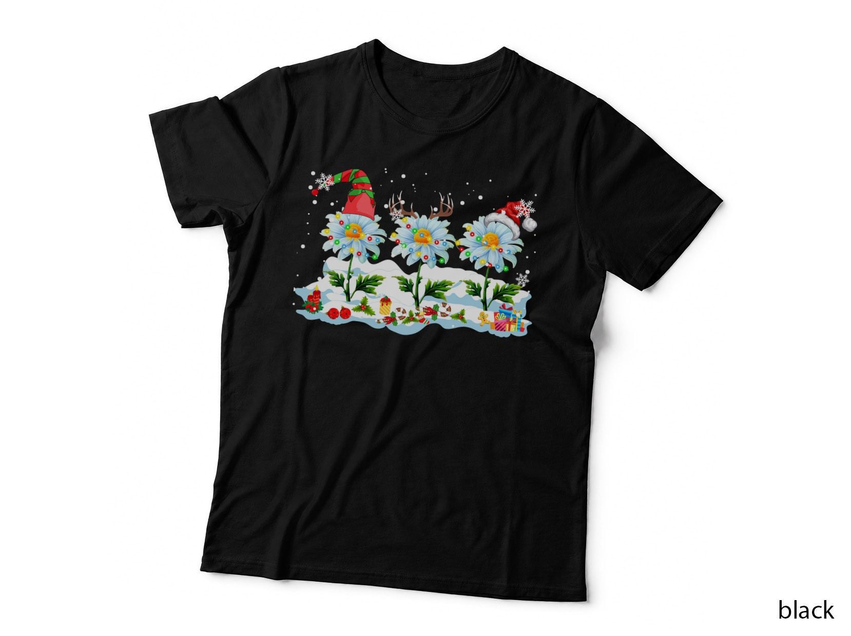 Santa ELF Reindeer Daisy Funny Christmas Lights Daisy Lover Sweatshirt T-Shirt
