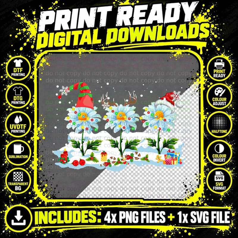 Santa ELF Reindeer Daisy Funny Christmas Lights Daisy Png SVG Digital Bundle
