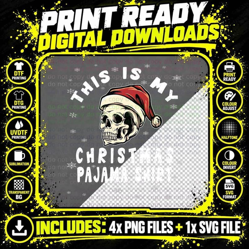 Skull Santa Hat Skeleton This Is My Christmas Pajama Png SVG Digital Bundle