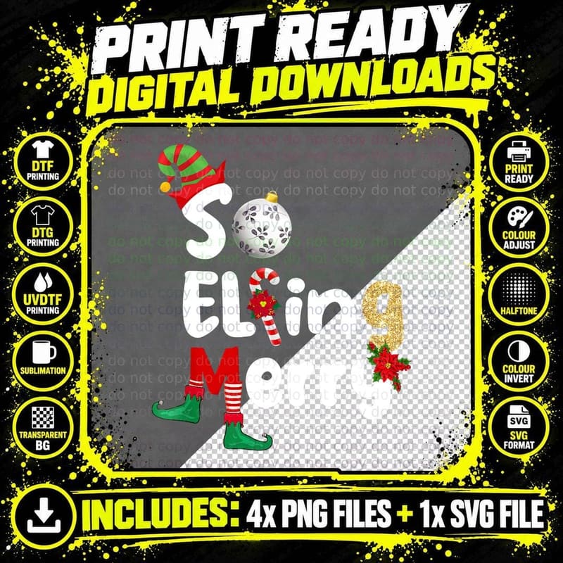 So Elfing Merry Funny Elf Hat Candy Cane Christmas Png SVG Digital Bundle
