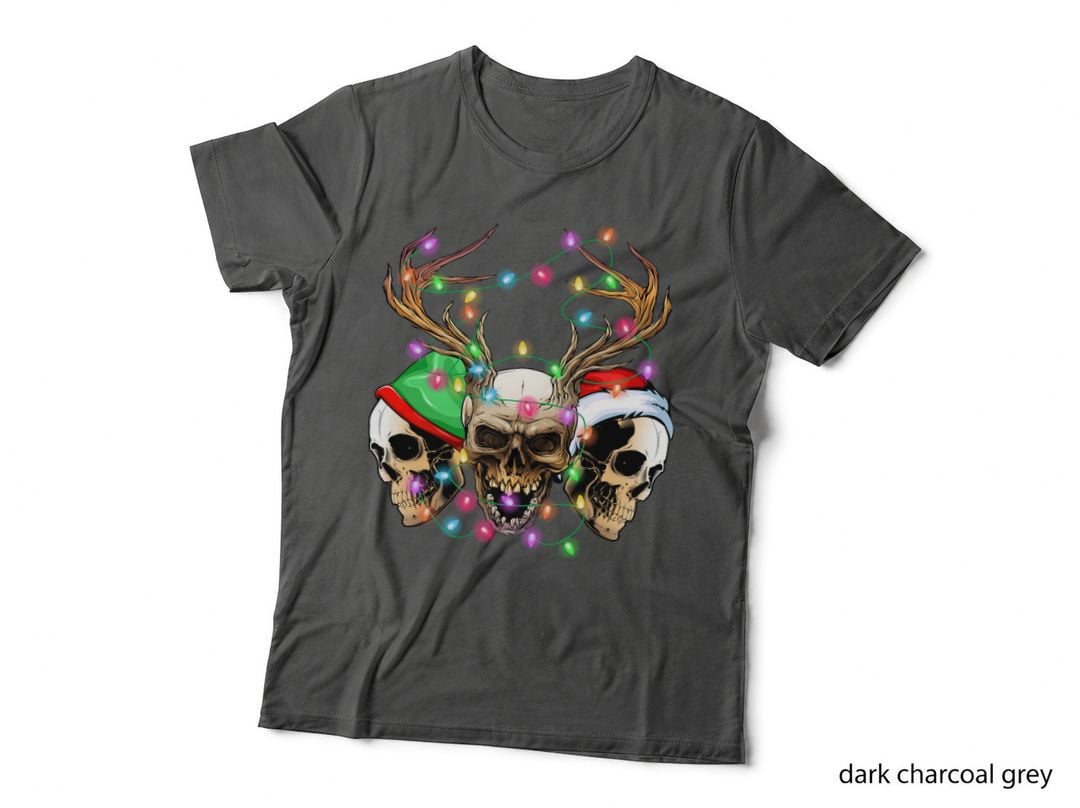 Sugar Skull Reindeer Santa Elf Hat Christmas Lights Xmas Pullover Hoodie T-Shirt