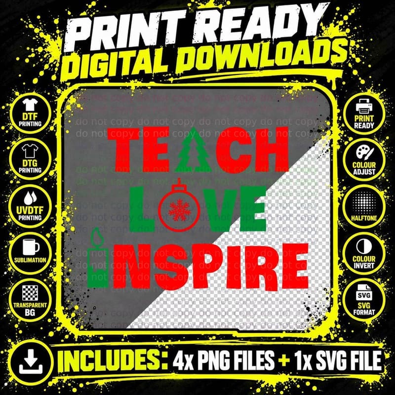 Teach Love Inspire Christmas Teachers Xmas Gift for Png SVG Digital Bundle