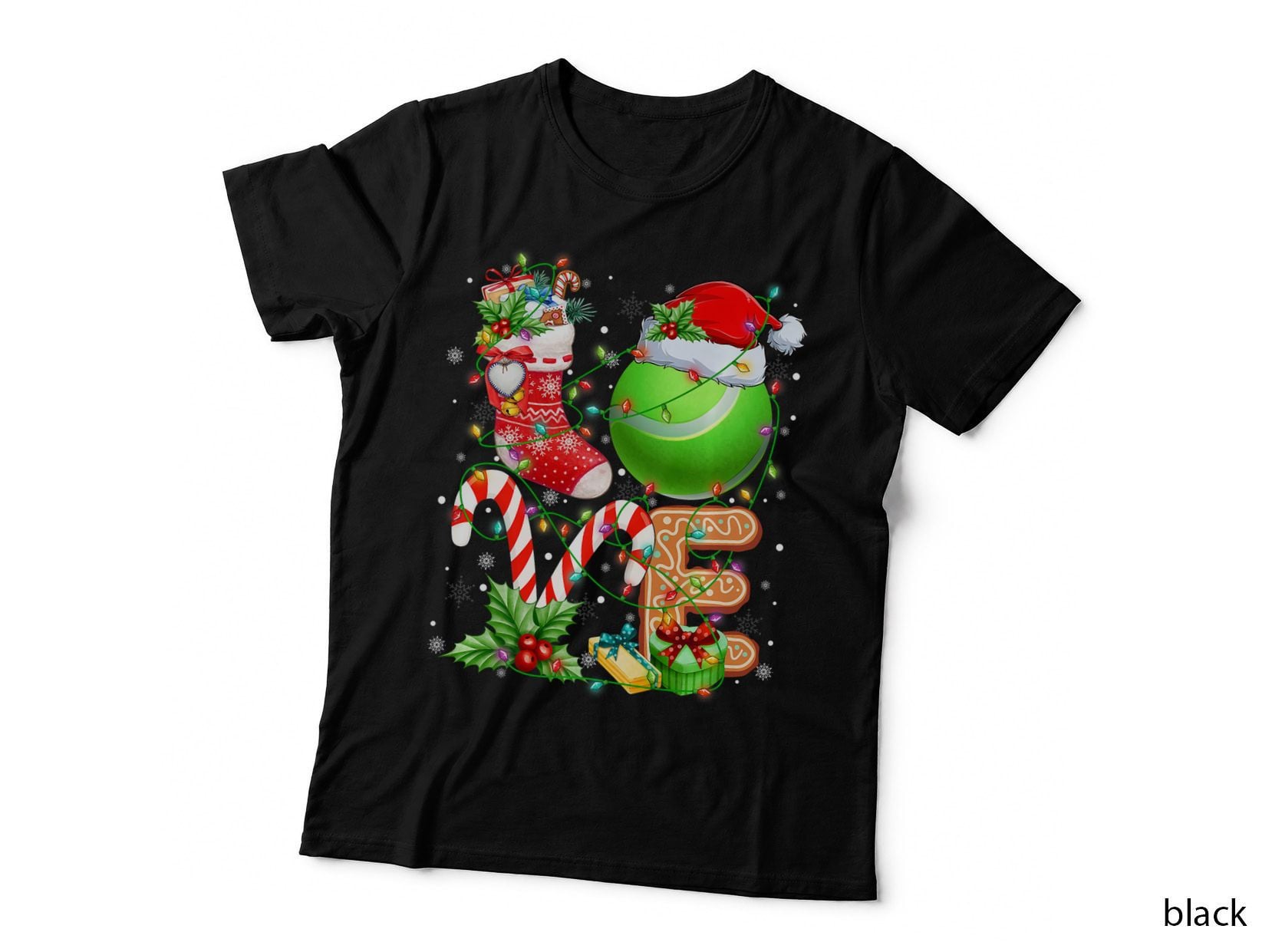 Tennis Ball Christmas Santa Love Lights Xmas Boys Girls T-Shirt