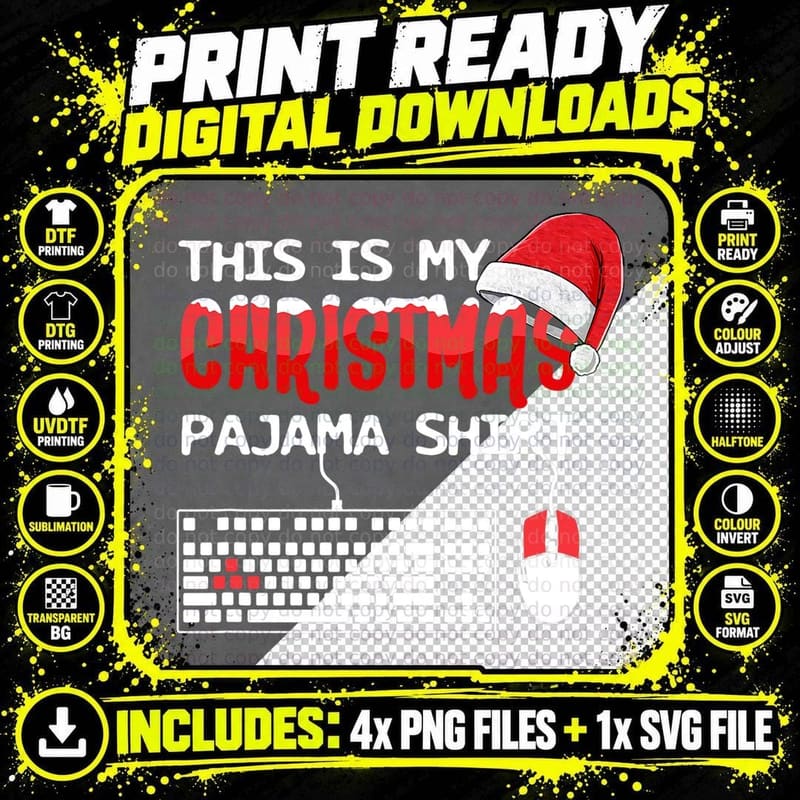 This Is My Christmas Pajama Funny Gaming Gamer Keyboard Png SVG Digital Bundle