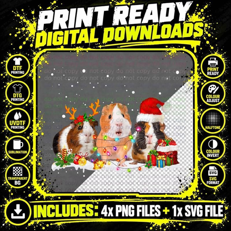 Three Guinea Pigs Snow Christmas X-Mas Gift T-Shirt Png SVG Digital Bundle