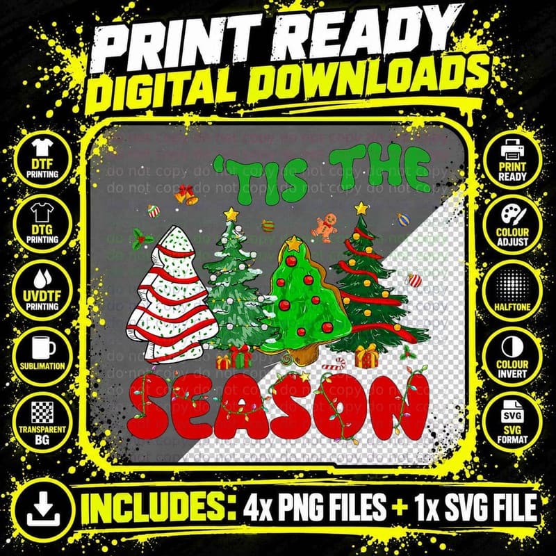 Tis the Season Christmas Tree Cakes Retro Christmas Png SVG Digital Bundle