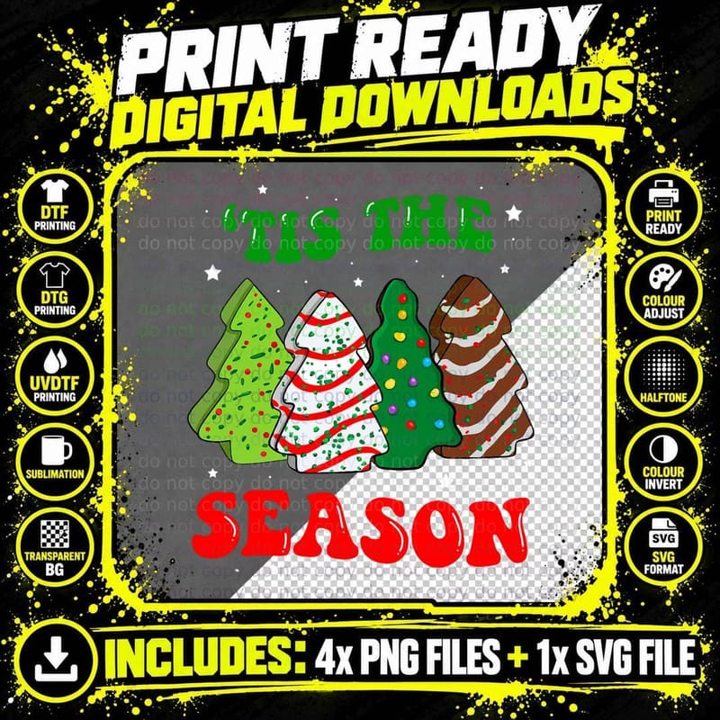 Tis' the Season Christmas Shirt Tree Cakes Debbie Groovy Png SVG Digital Bundle