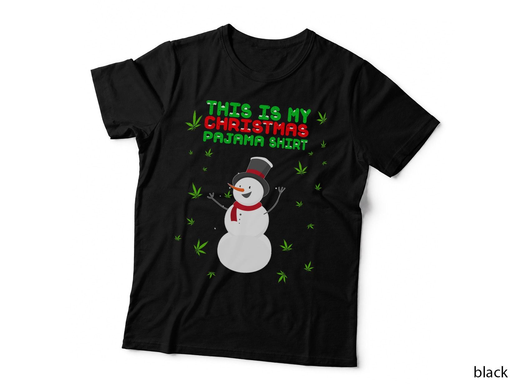 Weed Christmas, Funny Pajamas Snowman Marijuana Leaf T-Shirt