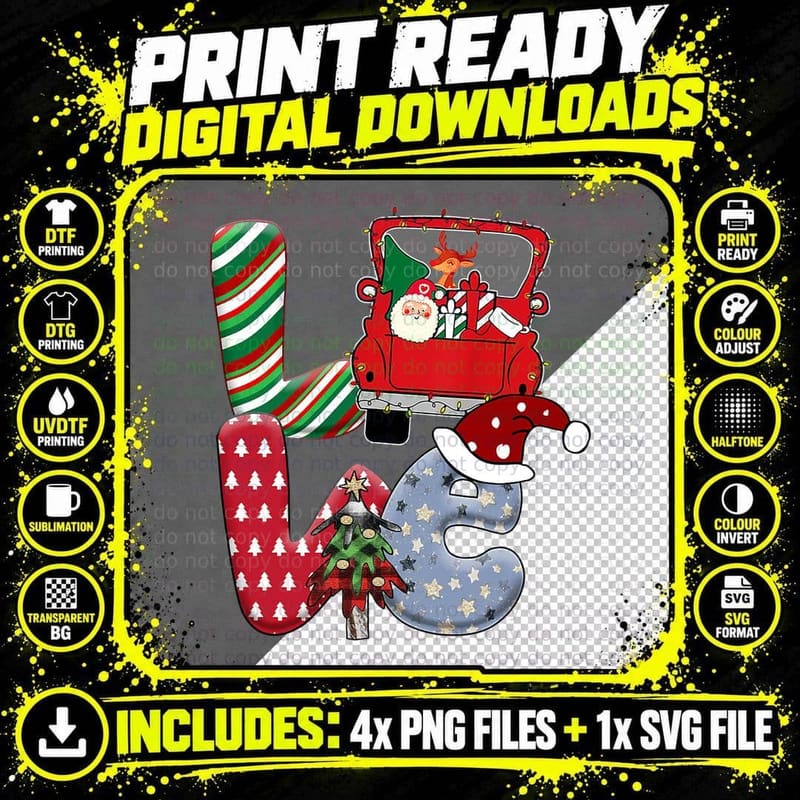 Xmas Christmas Love Santa Claus Pickup T-Shirt Png SVG Digital Bundle