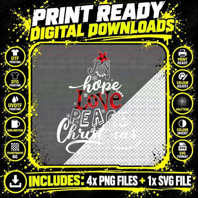 Xmas Joy Hope Love Peace Christmas Buffalo Plaid PJ Png SVG Digital Bundle