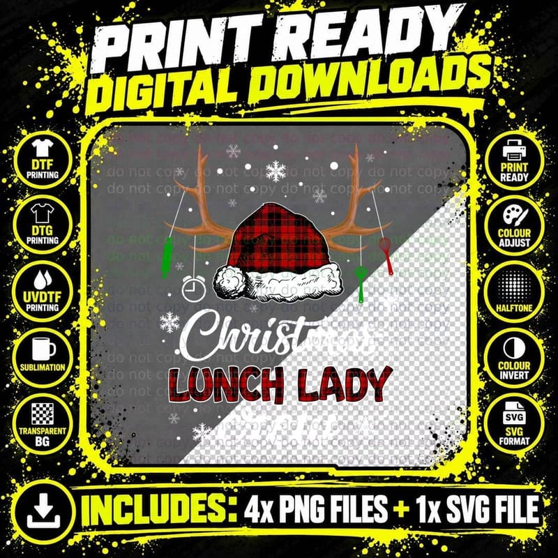 2021 Christmas Lunch Lady Crew Santa Hat Reindeer Png SVG Digital Bundle