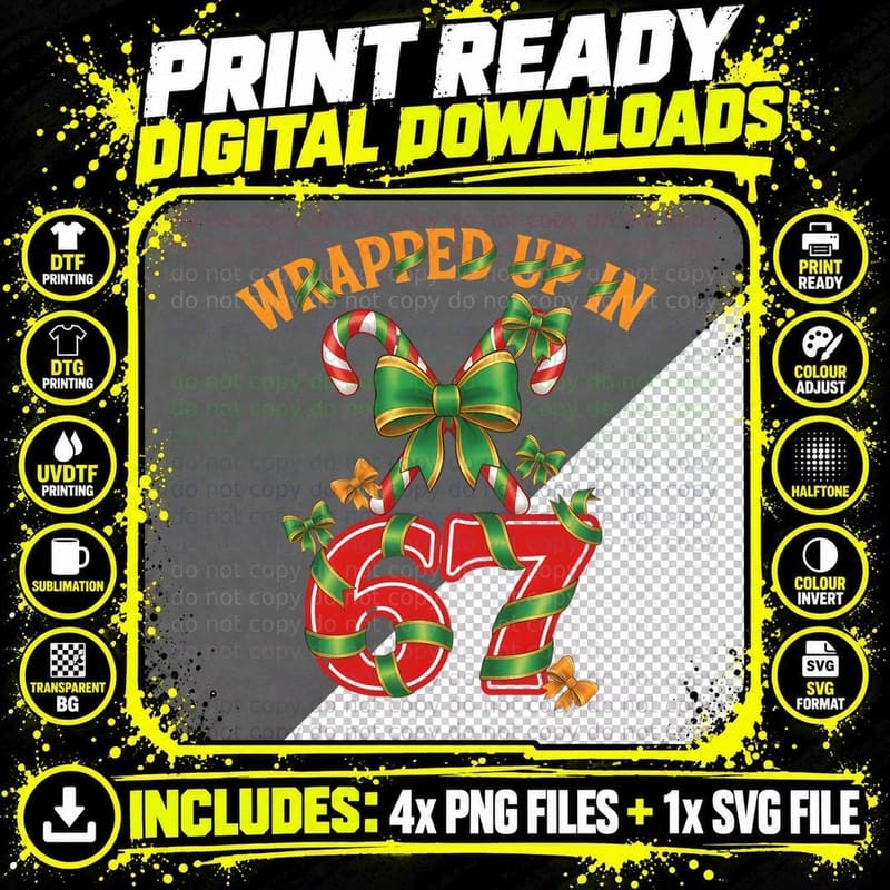 67 Funny Christmas Wrapped up in Six Seven Brainrot Gift Png SVG Digital Bundle