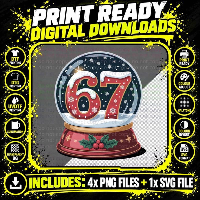 67 Meme Gen Alpha Slang Christmas Globe Six Seven Funny Png SVG Digital Bundle
