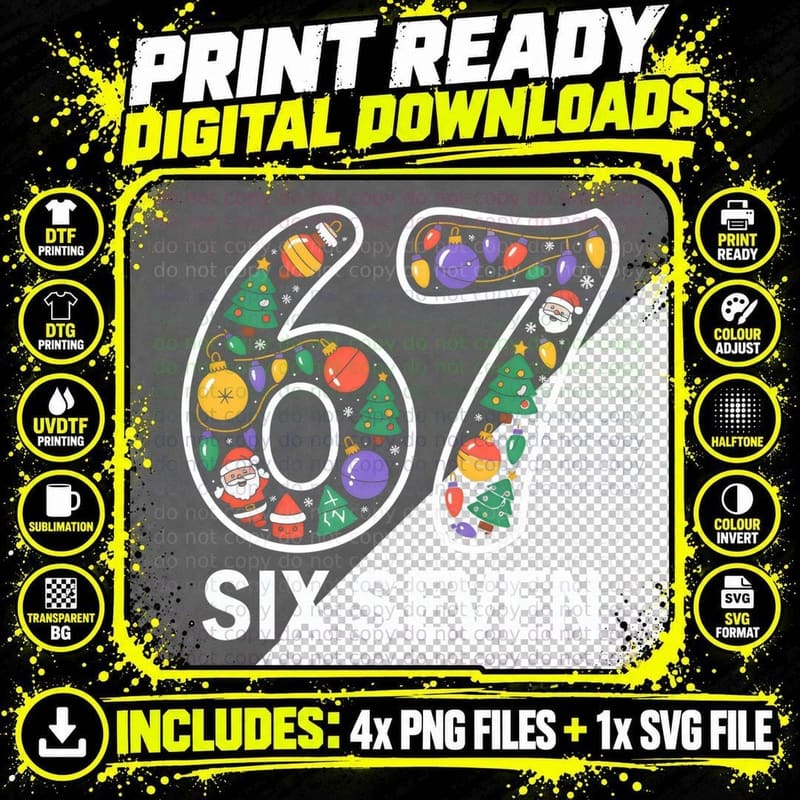 67 Teenage Slang Meme Christmas Six Seven Gift T-Shirt Png SVG Digital Bundle