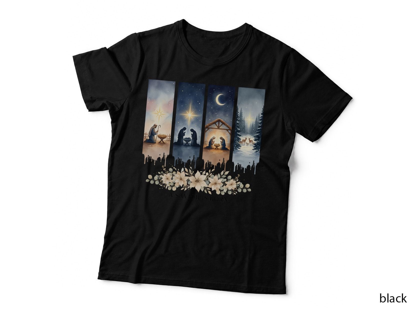 A Savior Is Born Nativity Scene Christmas Watercolor Religious Gift T-Shirt