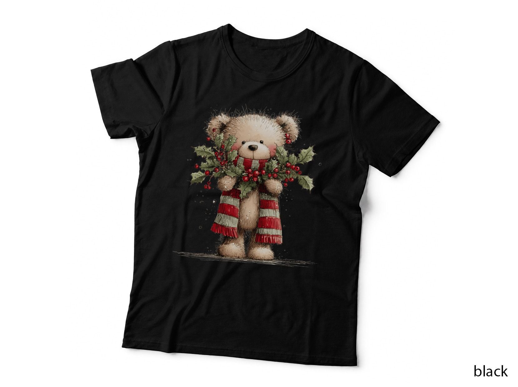 Adorable Christmas Bear with Berries and Snow Cozy Holiday T-Shirt