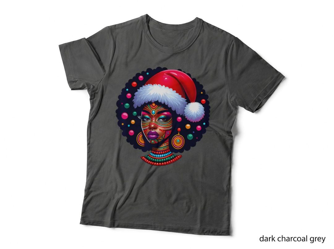 African Tribal Afrocentric Santa Hat Colorful Melanin Christmas Queen T-Shirt