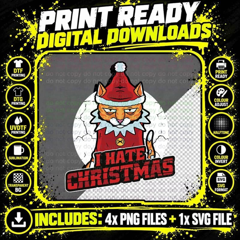 Angry Orange Cat I Hate Christmas Meme Sarcastic Holiday Png SVG Digital Bundle