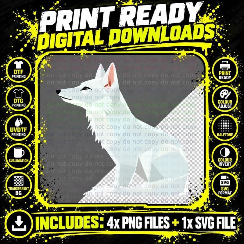 Arctic Fox Low Poly Christmas T-Shirt Png SVG Digital Bundle