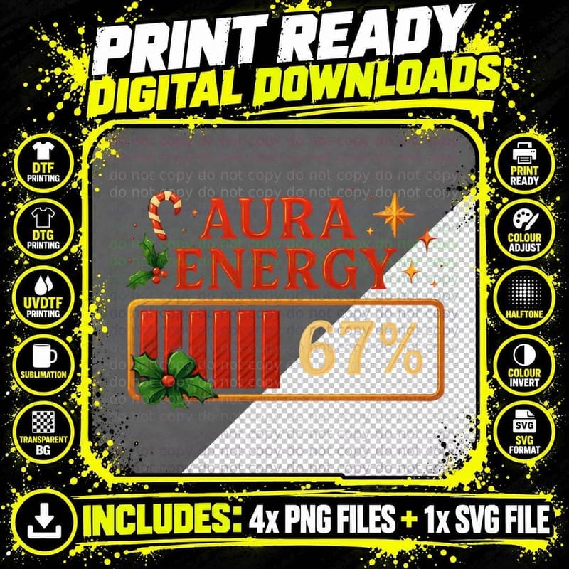 Aura Energy at 67 Six Seven Meme Gen Alpha Slang Png SVG Digital Bundle