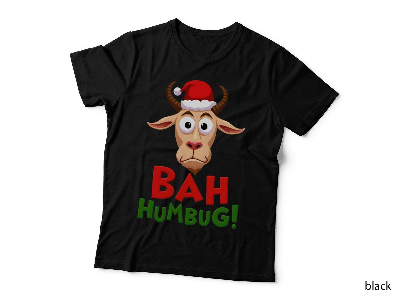 Bah Humbug!! Frowning Goat in Santa Hat, Funny Christmas T-Shirt
