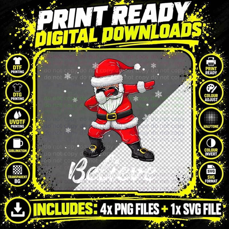 Believe Christmas Dabbing Santa Claus Kids Boys Girls Png SVG Digital Bundle