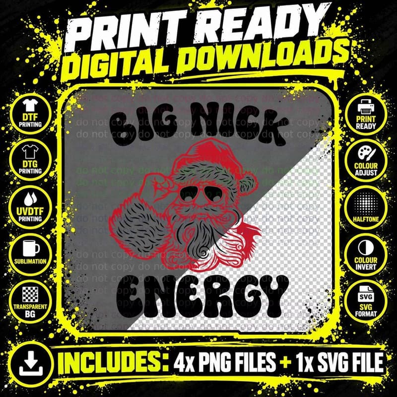 Big Nick Energy, Funny Xmas Christmas Ugly Sweater Png SVG Digital Bundle