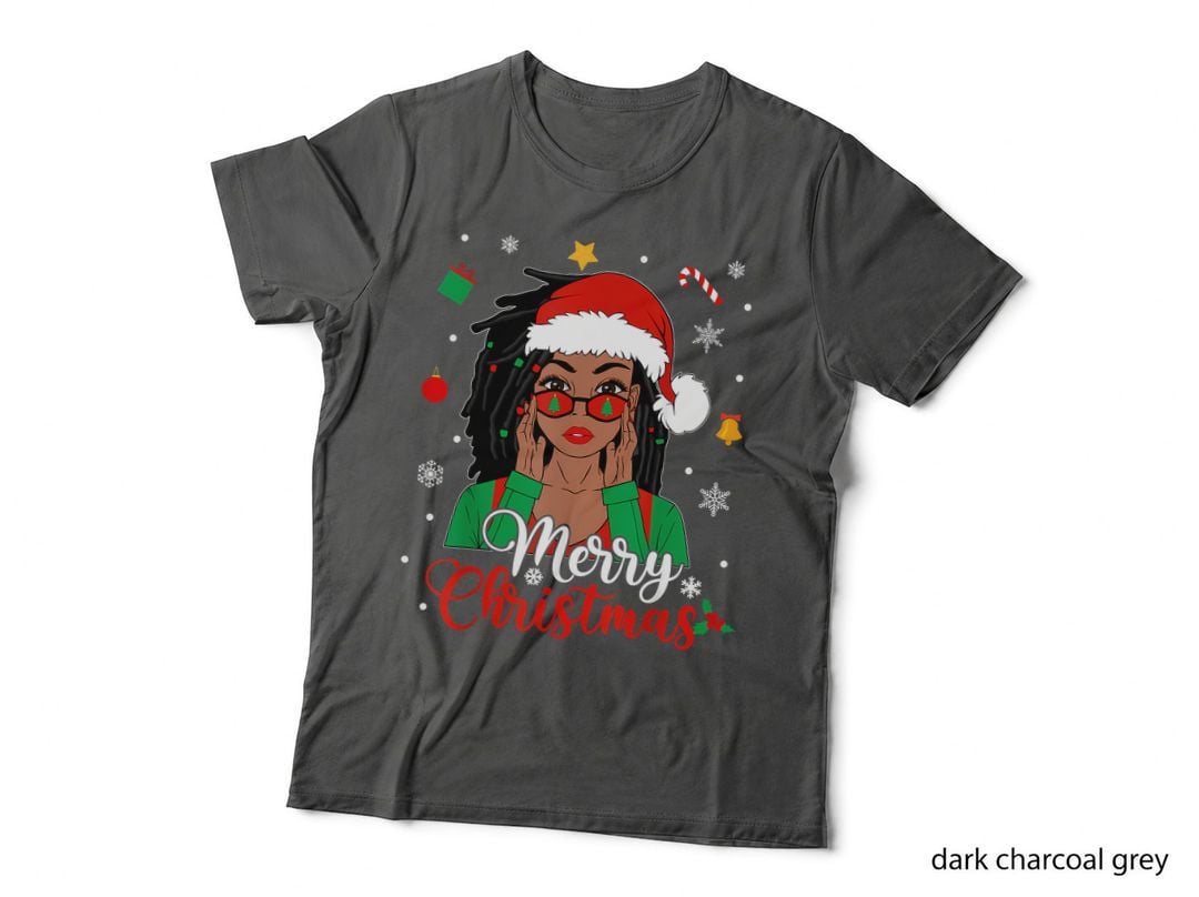 Black Girl Merry Christmas Santa Hat Holiday Festive Xmas Gift T-Shirt