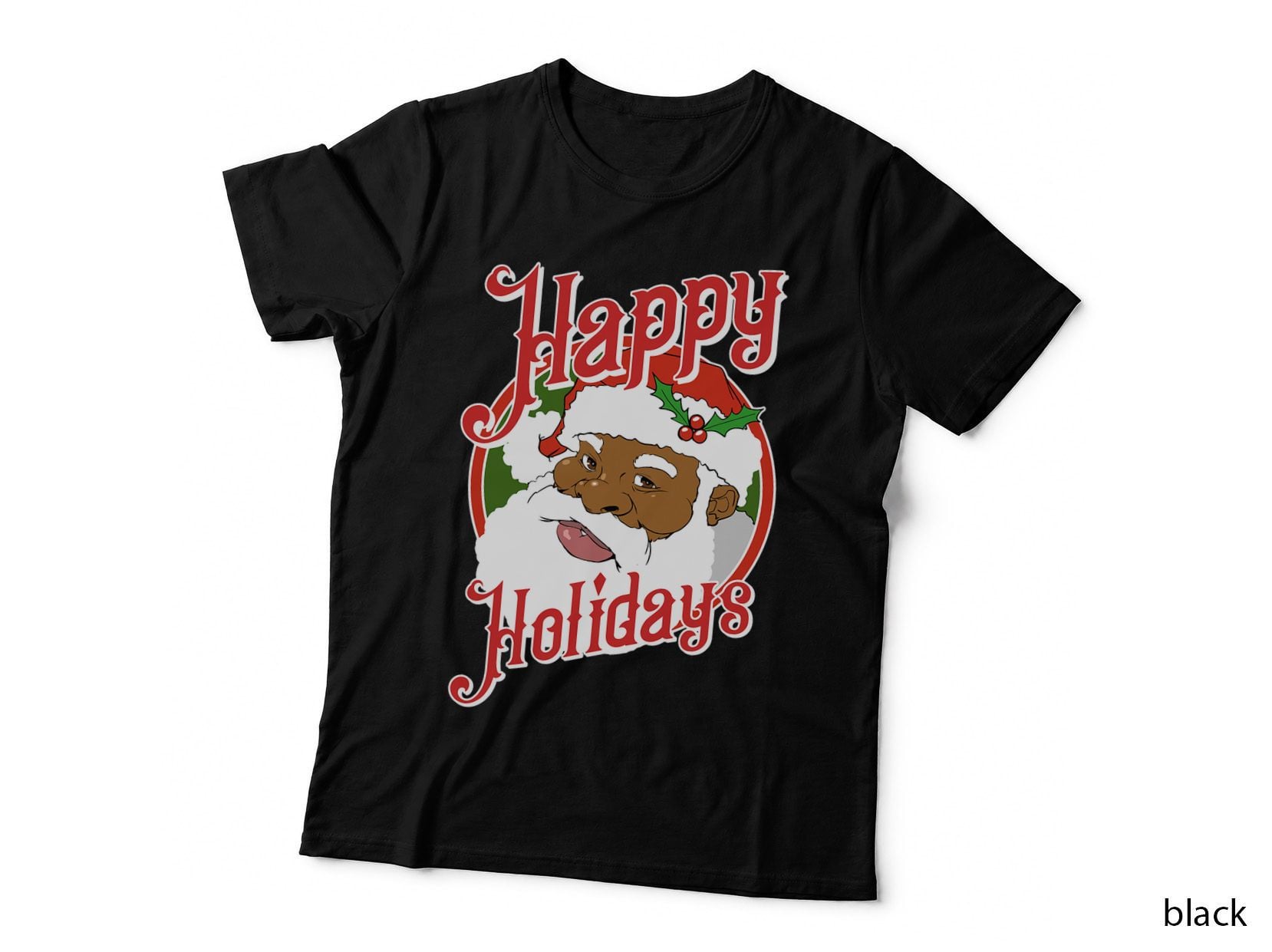 Black Happy Holidays African American Santa Claus, Short Sleeve T-Shirt