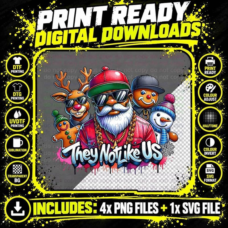 Black Santa Crew Christmas 'They Not Like Us' Urban Png SVG Digital Bundle