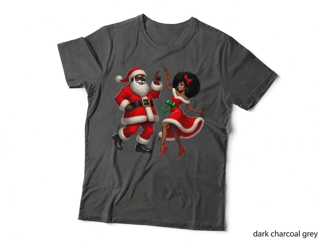Black Santa and Mrs Claus Dancing Christmas T-Shirt