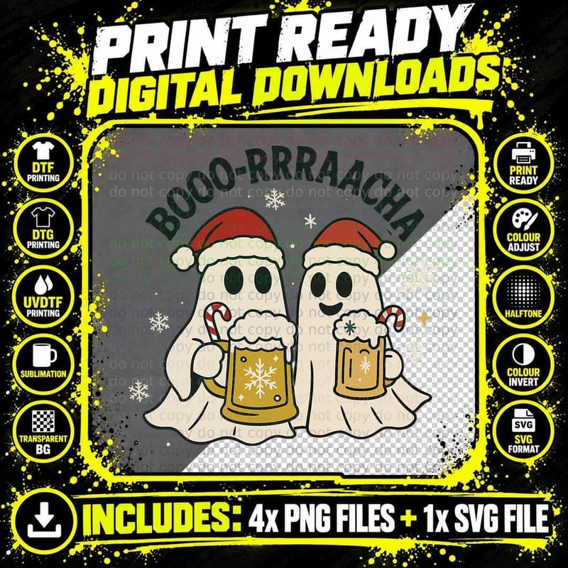 Booorrrracha Funny Christmas Ghost Beer Drinking Holiday Png SVG Digital Bundle