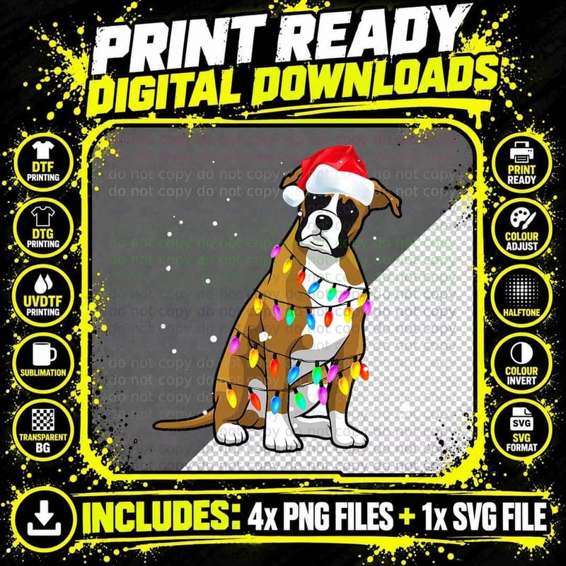 Boxer Christmas Boxer Dog Christmas Gift T-Shirt Png SVG Digital Bundle