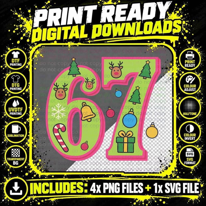 Bright 67 Christmas Viral 6-7 Meme Funny Six Seven Gift Png SVG Digital Bundle