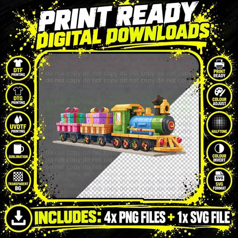 Building Blocks Christmas Train Gifts Holiday Building Png SVG Digital Bundle