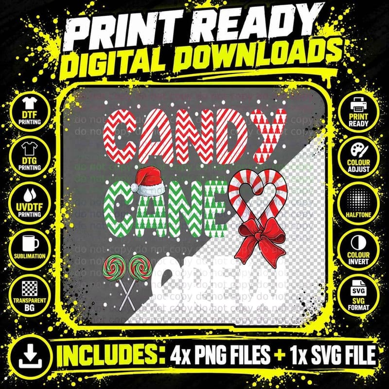 Candy Cane Crew Funny Christmas Sweet Candy Merry T-Shirt Png SVG Digital Bundle