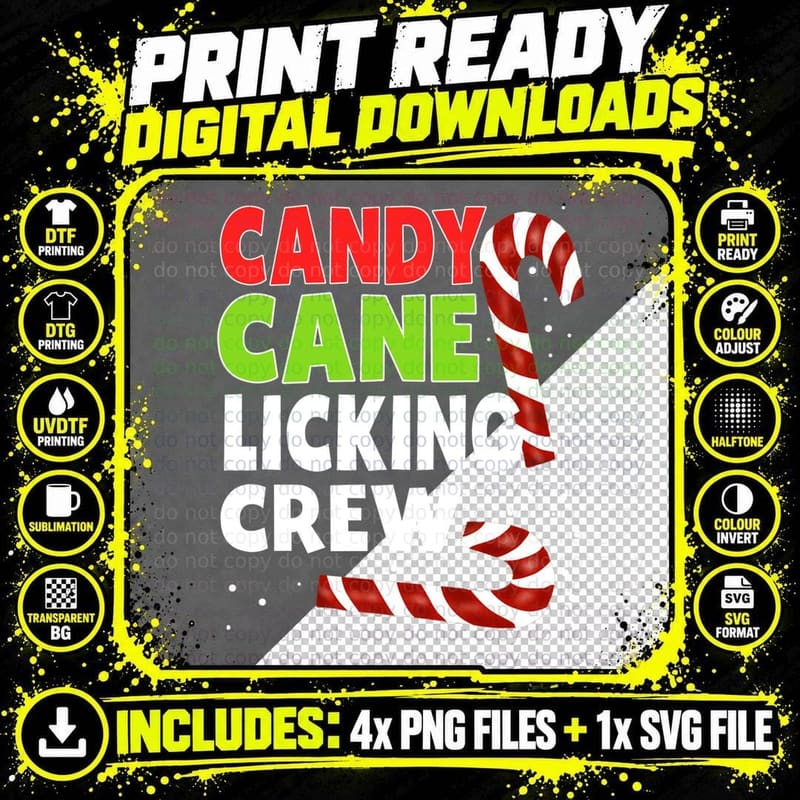Candy Cane Licking Crew Christmas Naughty Offensive Png SVG Digital Bundle