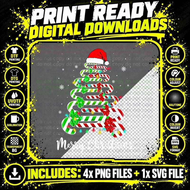 Candy Cane Santa Hat Funny Xmas Tree Merry Christmas Png SVG Digital Bundle
