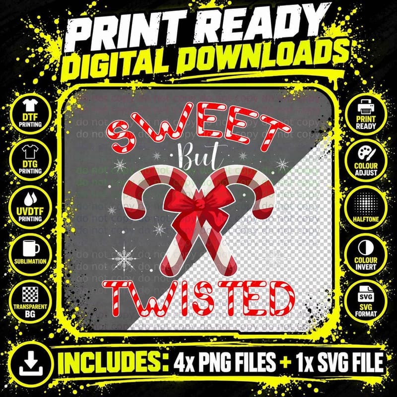 Candy Cane Sweet but Twisted Funny Merry Christmas Png SVG Digital Bundle