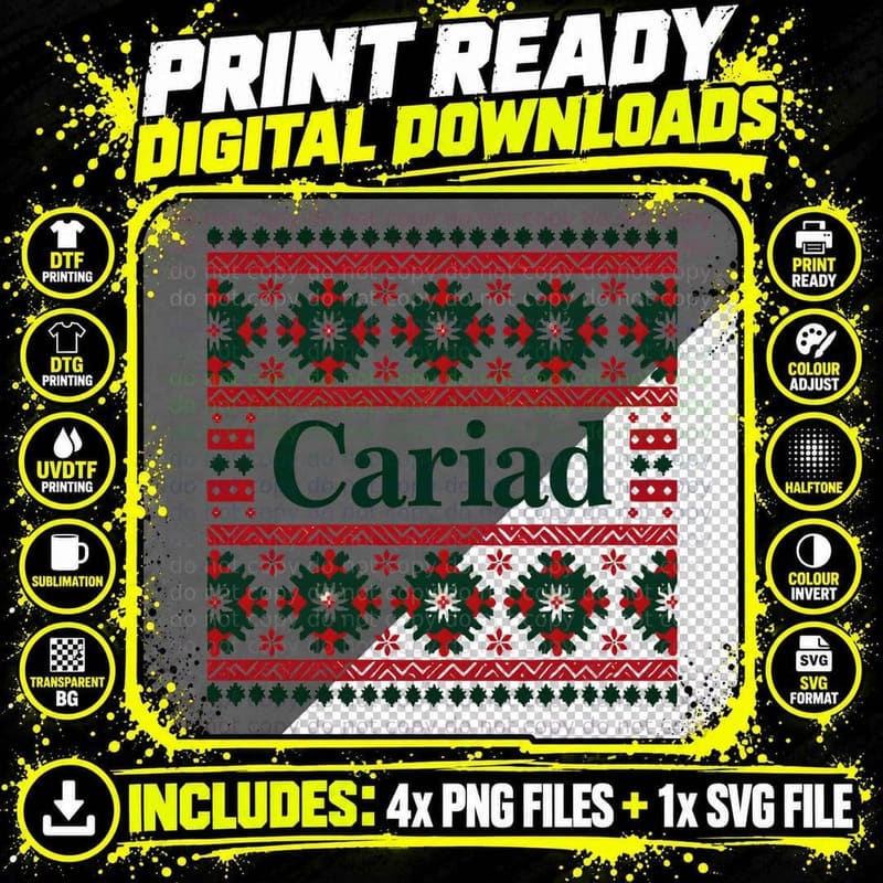 Cariad Love Welsh Christmas Gift T-Shirt Png SVG Digital Bundle