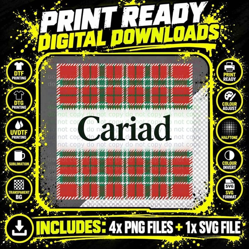 Cariad Welsh Christmas Pattern T-Shirt Png SVG Digital Bundle