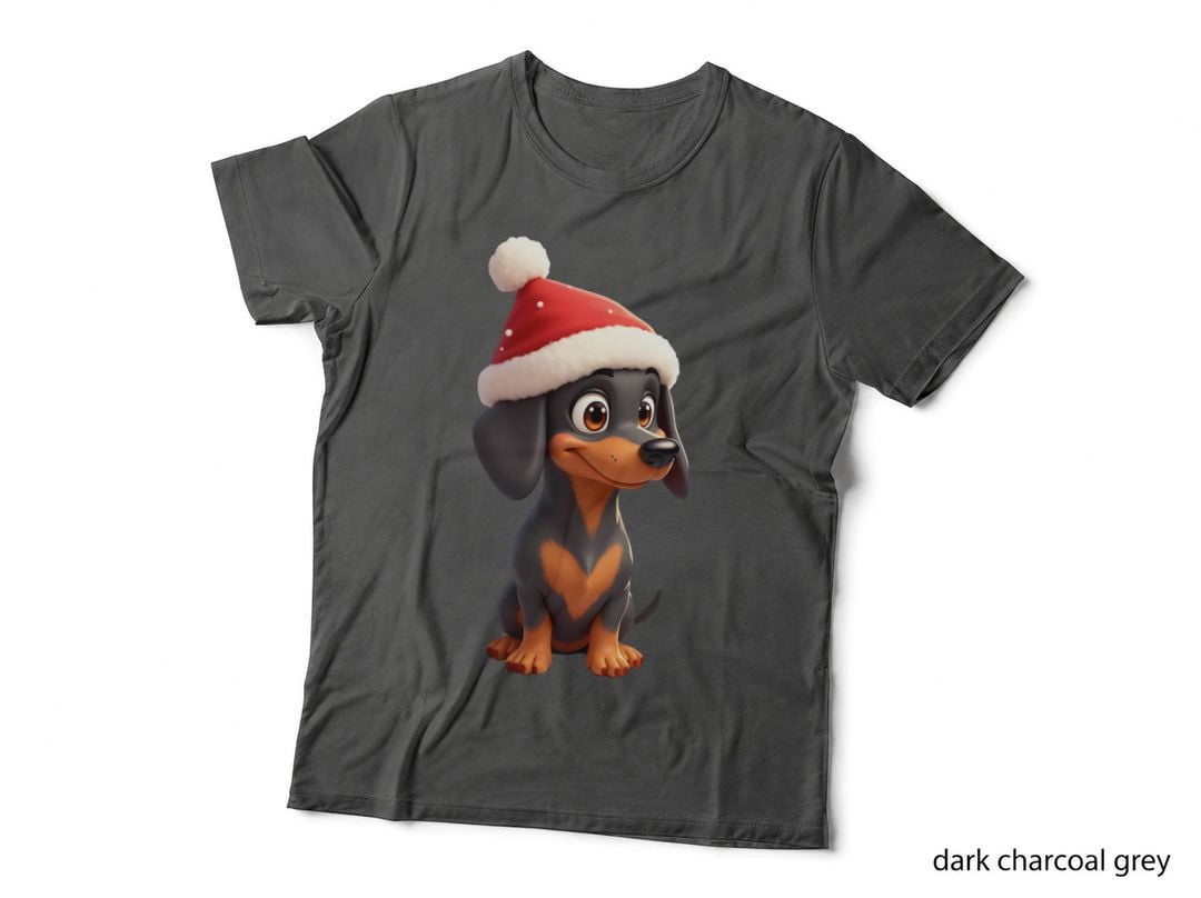 Cartoon Dachshund Puppy Santa Hat Christmas Holiday T-Shirt