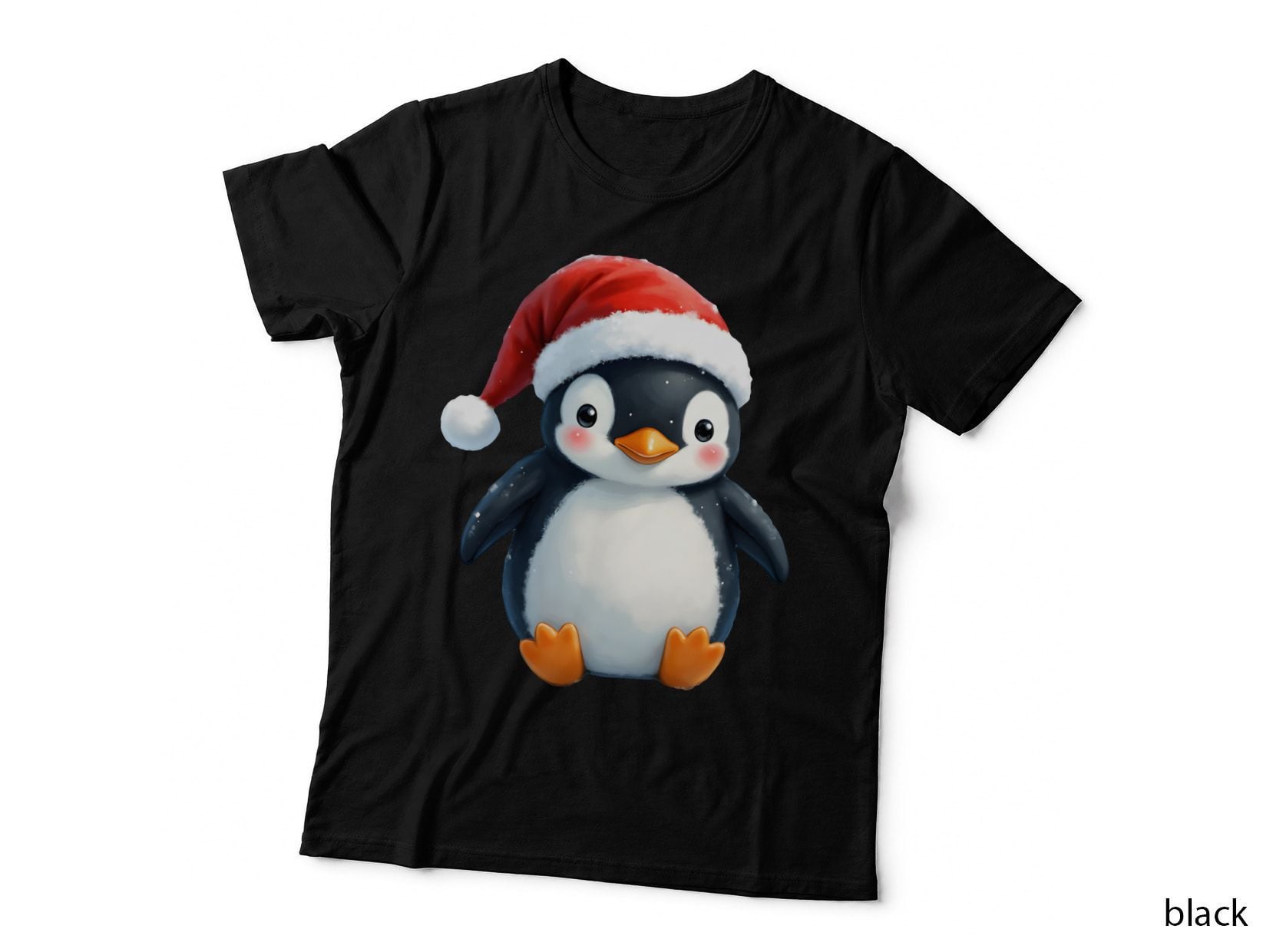 Cartoon Penguin Santa Hat Rosy Cheeks Christmas Holiday T-Shirt