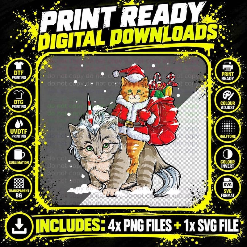 Cat Christmas Santa Caticorn Unicorn Meowy Catmas Xmas Png SVG Digital Bundle